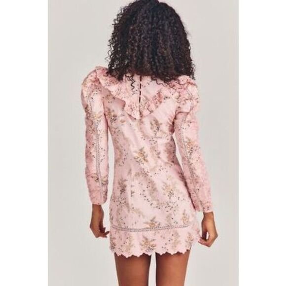 NWT LoveShackFancy Womens Puff Sleeve Cedella Mini Dress Honey Dew Pink Sz 4 - Picture 6 of 15
